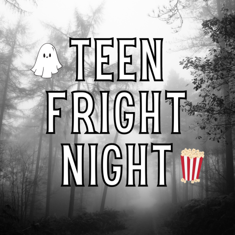 Teen Fright Night with ghost and popcorn