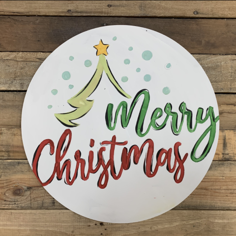 sign with christmas tree