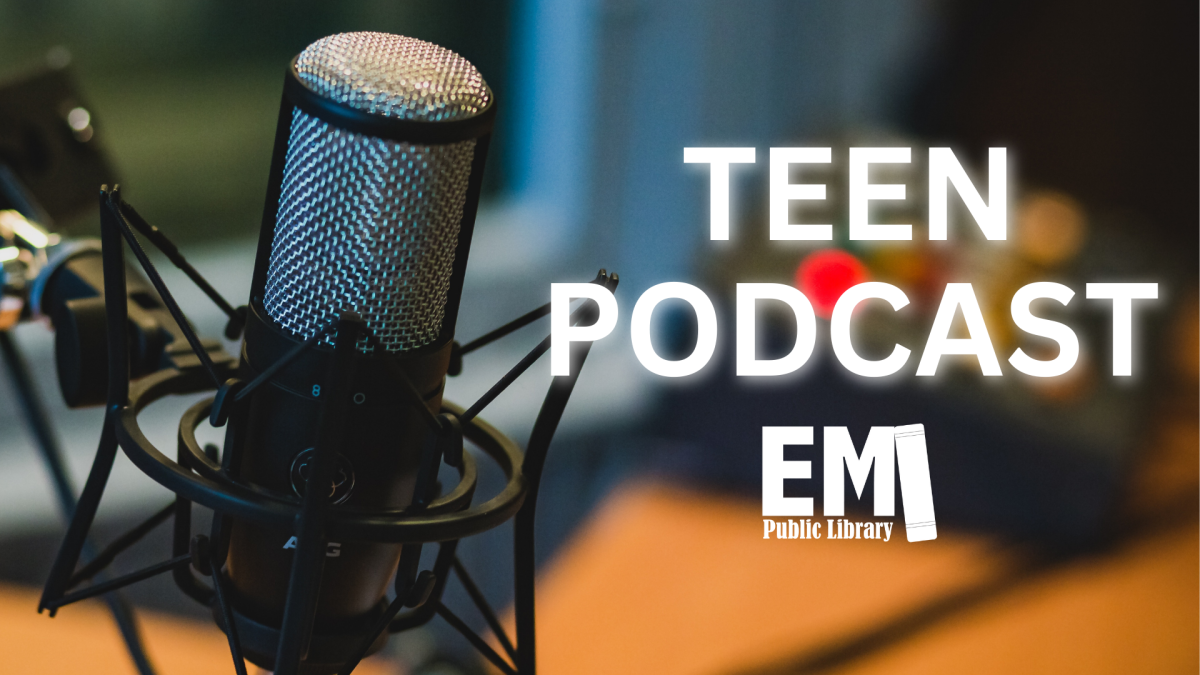 Teen podcast with microphone