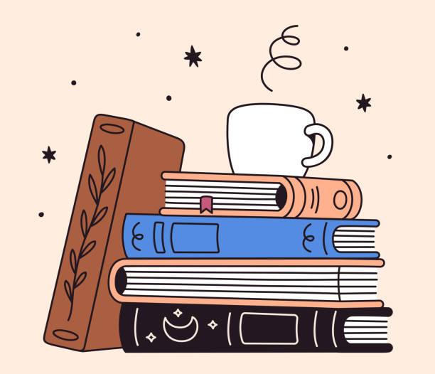 stack of books with coffee on top