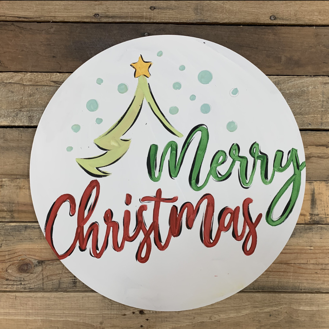 sign with christmas tree
