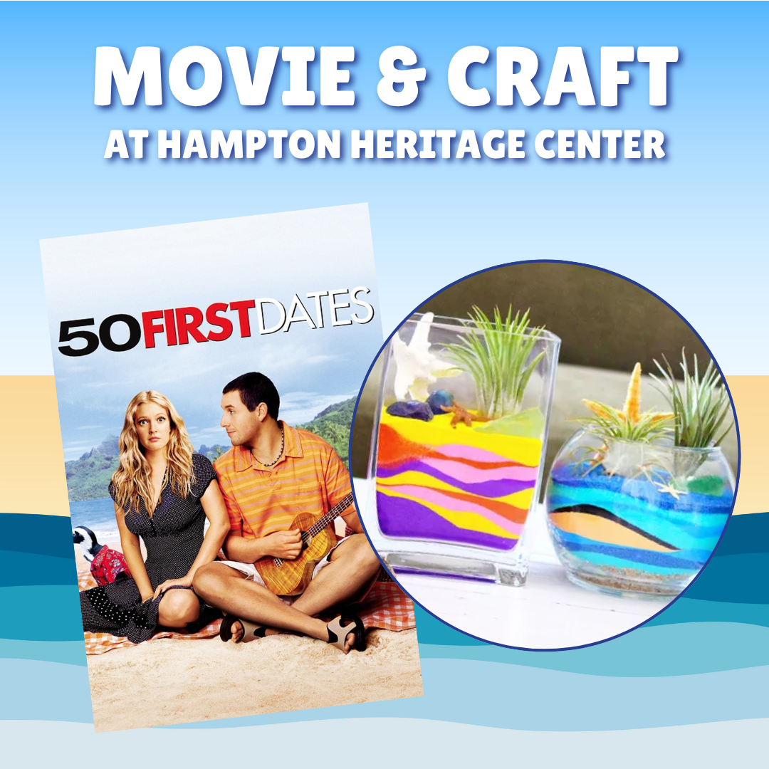 movie poster and two colored sand terrariums